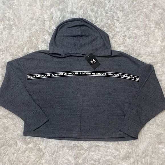 Under Armour Rival Terry Crop Loose Fit Hoodie Womens Size Large Grey Athletic - Picture 4 of 10